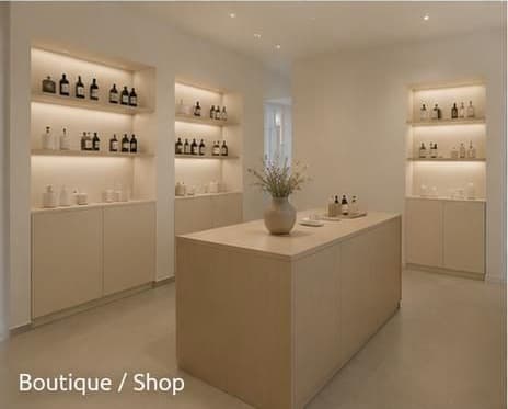 Boutique und Shopbereich mit Pflegeprodukten