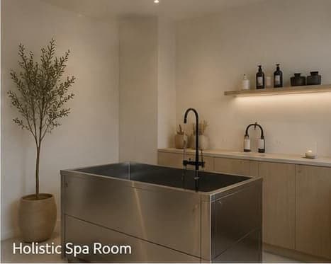 Holistic Spa Room mit Waschbereich und Pflegeprodukten